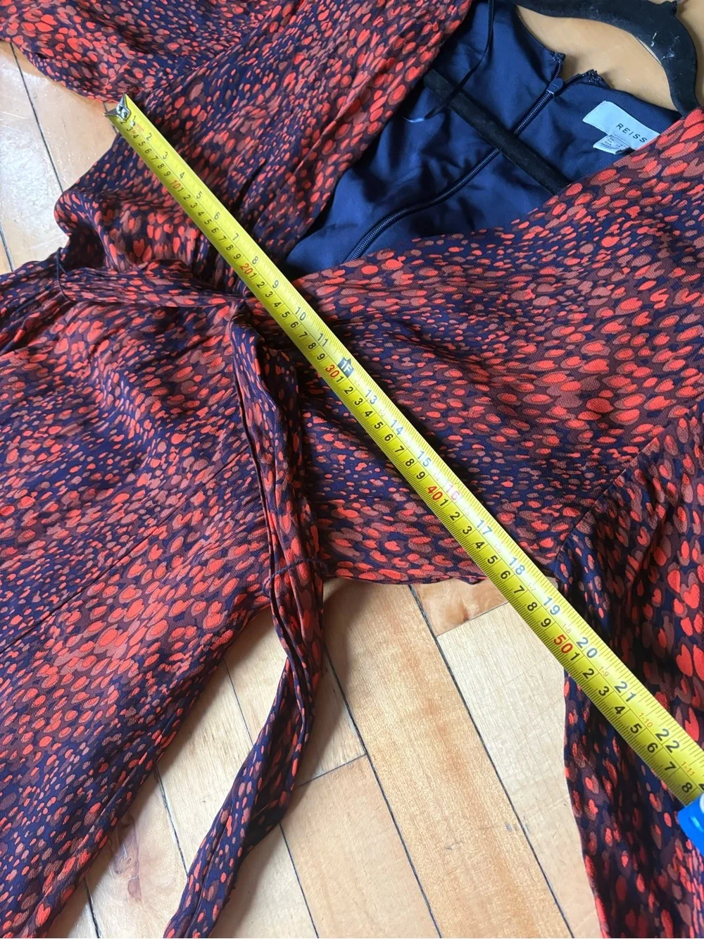 Reiss Sz 2 Maya Red Blue Printed Abstract Tie Waist Midi Dress - Picture 11 of 14